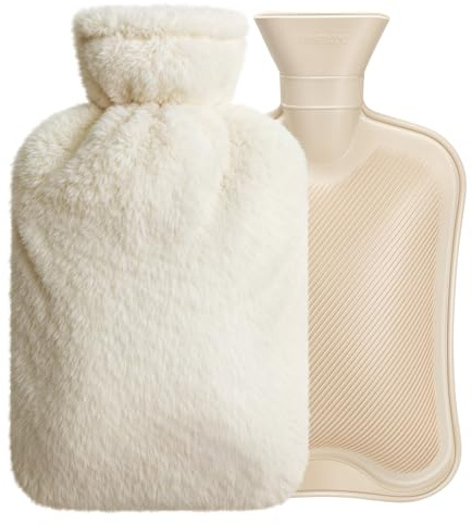 Wärmflasche mit Weichem Bezug | Auslaufsicher 2L Hot Water Bottle Wärmeflasche | Naturkautschuk + Bettflasche Flauschig | Geschenke für Männer Frauen
