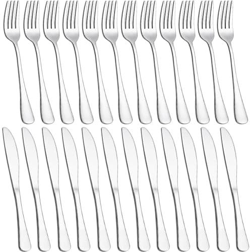 24-teiliges Messer- und Gabel-Set, Joeczo Edelstahl-Besteck für 12 Personen, Besteckset inklusive 12 Gabeln und 12 Tafelmesser, Spülmaschinengeeignet, Besteck für Haushalt/Restaurant