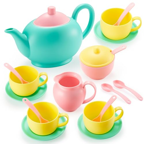 JOYIN Teeservice Kinder Set,Spielküche Zubehör,Tee Set Teeparty Kinderküche Kindergeschirr Rollenspiele Geschenk für Kinder ab 3 4 5 6 Jahren,Pretend Play,Teeparty