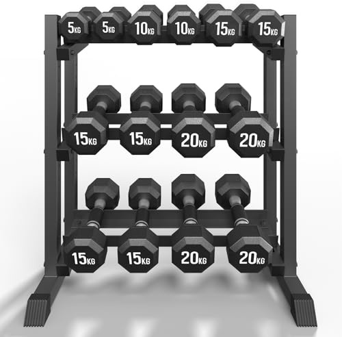 Hantelständer mit 3 Regalen, Hantelablage mit 500 kg Tragfähigkeit, verstellbarer Kurzhantelständer geeignet für das Heimstudio, Dumbbell Rack für Kettlebells und Hantelscheiben (nur Ständer)