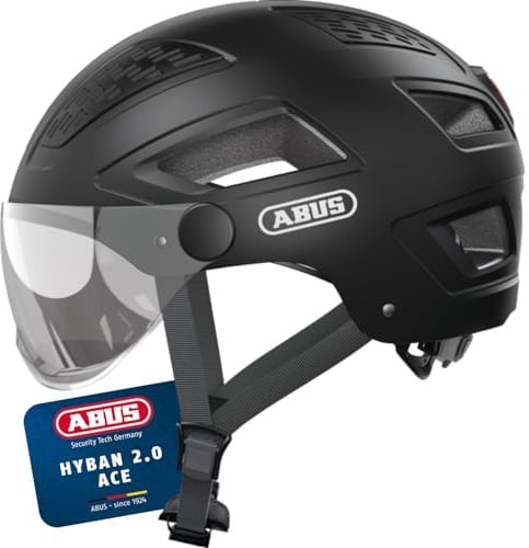 ABUS Hyban 2.0 ACE Fahrradhelm L (56-61 cm) Velvet Black mit Visier und LED-Rücklicht