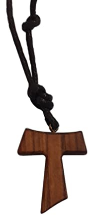 Generico Franziskaner Tau Anhänger aus Olivenholz mit Kordel. Kreuz des Heiligen Franziskus von Assisi für Katholische Männer und Frauen - H 3.5 cm