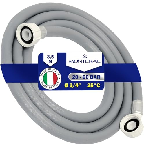 Zulaufschlauch Waschmaschine und Geschirrspüler 3,5 m Wasserschlauch für Temperaturen bis 25°C Druck von 20 bis 60 Bar Verbindung ist Gerade und Gewinkelt Ø 3/4 zoll - MADE IN ITALY - MONTERAL