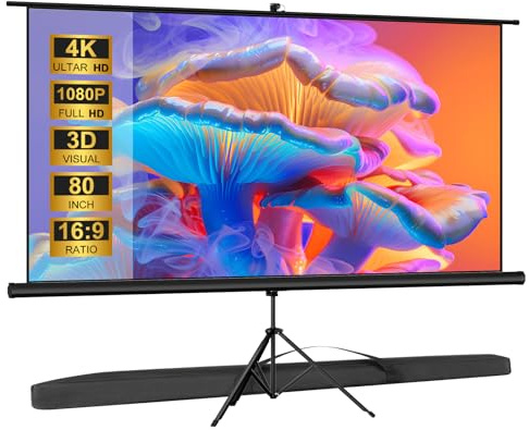 VISULAPEX 80 Leinwand Beamer mit Stativ 16:9 4K HD Projektor Leinwand 160°Betrachtungswinkel Einstellbar für Heimkino, Tagungsraum, Hochzeiten