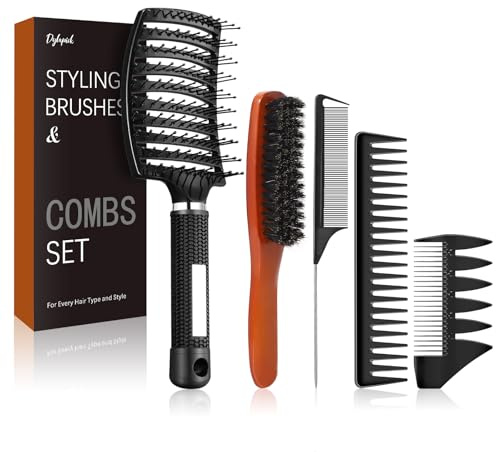Haarbürste Kamm Männer/Frauen Styling,Wildschweinborsten Bartbürste Sleek Bürste,Haarbürste Ohne Ziepen Set,Lockenkamm,Kamm grobzinkig,Friseurkamm,Barber kamm