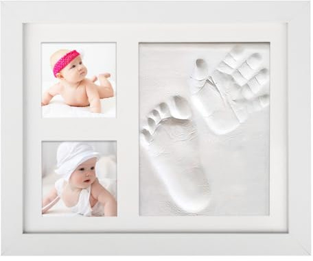 MOPLA Baby Handabdruck und Fußabdruck Set - Gipsabdruck Baby Abdruckset mit Holz Bilderrahmen - Personalisierte Geschenkidee für Neugeborene, Babydusche & Taufe - Abdruckset Baby Hand und Fuß, Weiß