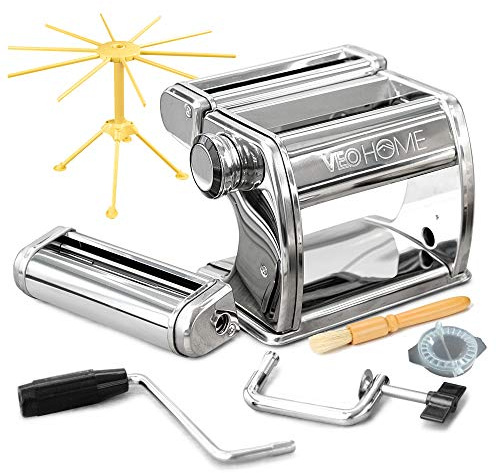 Manuelle Nudelmaschine mit Trockner - Multi-Pasta Edelstahl Rostfrei Italienische Flachteigmaschine 7 stufig einstellbar, scharfem Messer Klemme - Frische hausgemachte Nudeln, Spaghetti, Lasagne