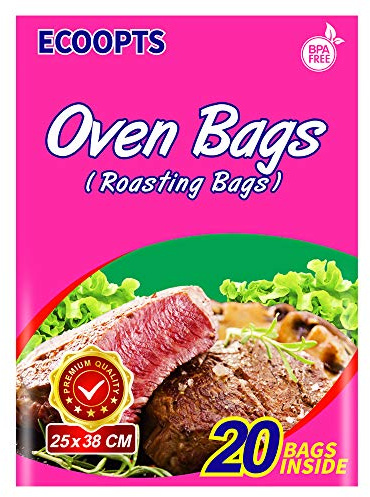 ECOOPTS Ofenbeutel, Kochen Braten, für Huhn, Fleisch, Schinken, Meeresfrüchte Gemüse, 25 x 38 cm, 20 Stück, Transparent, Polyethylenterephthalat, Rechteckig