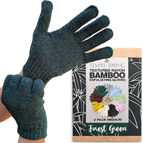Temple Spring Peelinghandschuh, Peeling Körper Duschschwamm, Waschhandschuh Körper Sauna Zubehör, Peeling Handschuh, Duschhandschuh Badezubehör für Ingrown Hair, Luffa Handschuh – Waldgrün