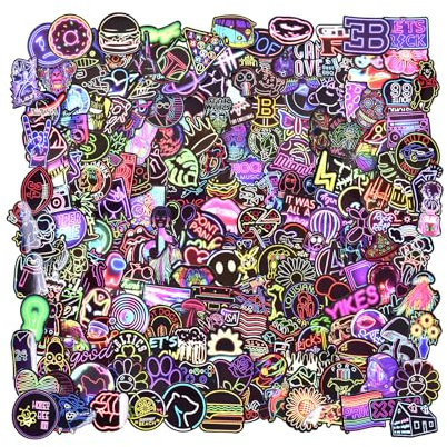 Willingood Aufkleber wasserdichte vinyl aufkleber [200 st¨¹cke, neonschild stil] graffiti stil aufkleber f¨¹r auto motorr?der fahrrad skateboard snowboard gep?ck laptop aufkleber macbook iPad und mehr