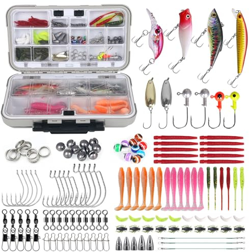 Angelköder Set mit Angelbox, Angelzubehör Set einschließlich Spinner, VIB, Gummifische für Hecht, Zander, Forelle, Barsch, Köderbox Angeln Angel Köder für Süßwasser Salzwasser