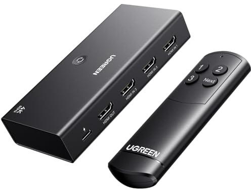 UGREEN HDMI Switch 3 in 1 Out 4K@60Hz HDMI Splitter mit Fernbedienung | HDR10+/CEC/HDCP 2.2; Kompatibel mit Switch PS5/4/3 Xbox Blu Ray Player