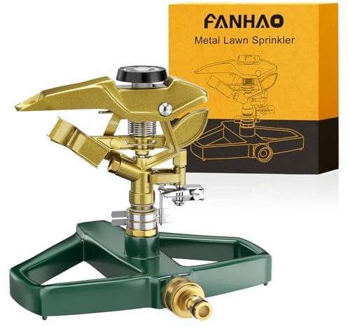 FANHAO Rasensprenger mit Metallsockel, Pulsationssprenger, Impulsprenger zur Bewässerung Flächen bis 540 m², 360° drehbar für große Flächenabdeckung