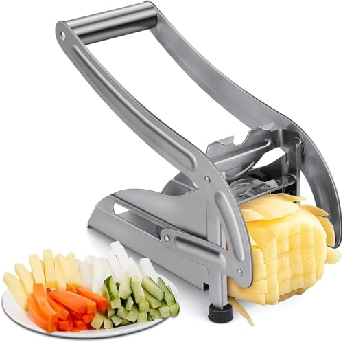 Pommes Frites Schneider Kartoffelschneider mit 2 Edelstahl-Schneideeinsätzen Professioneller rutschfester Pommesschneider zum Schneiden von Kartoffeln,Gurken,Karotten und anderem Gemüse und Obst
