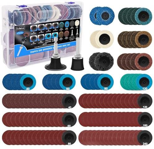 136 Stück CSD Schleifscheiben Schleifwerkzeug Set, 50mm A/O Schnellwechselscheibe, Radnabenschleifer für Mini Druckluft Druckluftschleifer Schleifscheibe Schleifen Politur Grat Lackentfernun