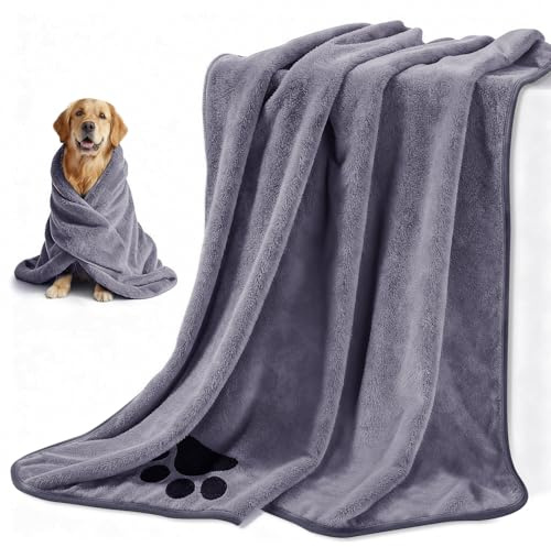 Blanlody 2 Stück Hundehandtuch Extra Saugfähig, 100 X 50 cm(Grau, M) | Hunde Handtuch für Große, Mittlere und Kleine Hunde Mikrofaser Hundehandtücher für Katzen, Hund Oder Andere Haustiere