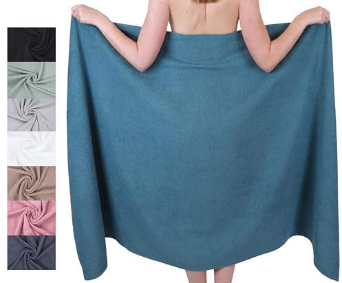 Betz Badetuch XXL 100x200 cm – 1 Stück – Saunatuch & Strandtuch aus 100% Baumwolle, 360 g/m² – saugstark & weich – großes Handtuch mit Aufhänger – Serie Berlin – Farbe Taubenblau