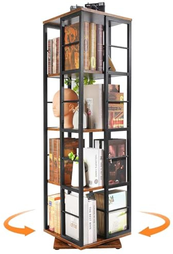 Nivadeui Drehbares Bücherregal Bücher Regal Schwarz, Bodenstehendes Bücherschrank Holz, Bookshelf Bücherregale 360 frei Drehbar, Freistehendes Standregal für Schlafzimmer Wohnzimmer (5 Ebenen)