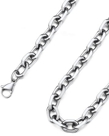 ChainsHouse Kette für Damen Herren Rolokette Edelstahl Halskette Ankerkette 3/5/7/9/12 mm breit Gliederkette Robuste Hip Hop O-Kette Silber/Schwarz/Vergoldet Rolo Collier Halsschmuck Länge 46-76cm