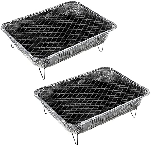 2x Aluminium Komplett Einweggrill mit Grillkohle und Anzünder Alu Picknick BBQ Camping Einweg Grill Einmalgrill Picknickgrill