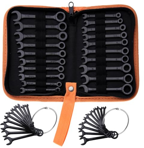 LEONTOOL Mini Schraubenschlüssel-Set Metrischer und SAE 20-teiliger Zündschlüssel-Satz, 4mm-11mm & 5/32-7/16 Maul- und Box-End-Ring-Maulschlüssel-Set Super Dünner kleiner Schraubenschlüssel-Satz