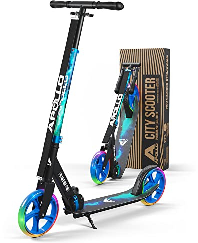 Apollo Phantom Pro City Scooter, Roller Kinder & Erwachsene, 200mm LED | Höhenverstellbarer City Roller mit XXL 200mm Rädern & Federung: Tretroller Kinder ab 6/8/10, faltbar, Cityroller Erwachsene