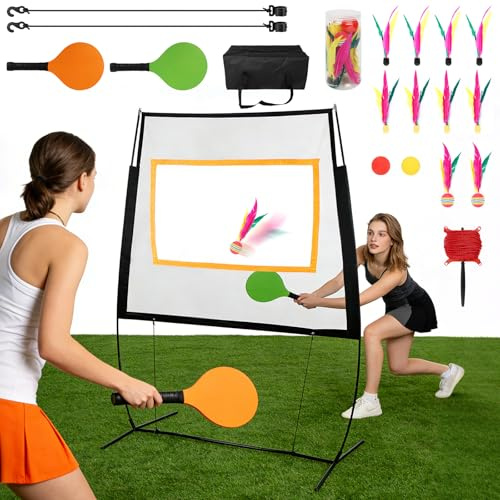 2-in-1 Badminton Netz Outdoor, Pickleball Set mit Netz, Höhenverstellbar 1,8-2,25m, mit 2 Badmintonschläger, 2 Pickleballs, 10 Federbällen & Tragetasche für Indoor Familienspiele, Garten, Strand