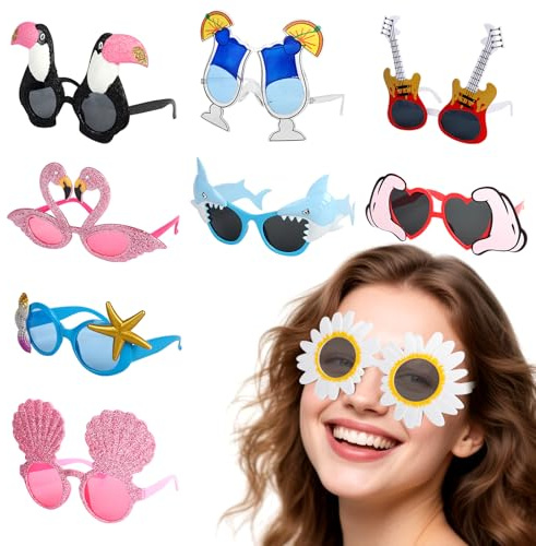 XiLayNeen 9 Paar Party Sonnenbrille Set,Lustige Hawaiianische Partybrillen,Festival Brille,Witzige Sonnenbrillen,Lustige Brille für Geburtstagsparty Maskerade Karneval Abschlussfeier Foto-Requisiten