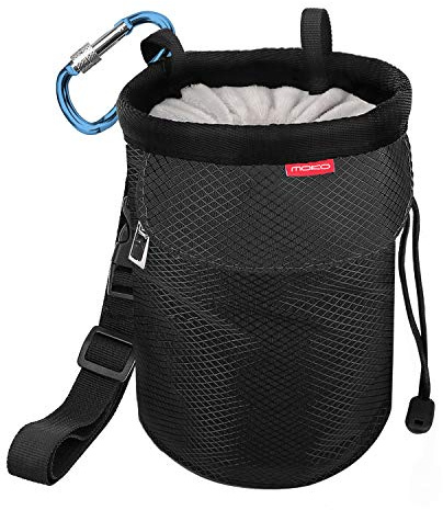 MoKo Chalkbag, Kordelzug Magnesiabeutel Klettern Bouldern Chalk Bag mit Einstellbar Gurt & Reißverschlusstasche & Karabinerclip für Klettern Gewichtheben Gymnastik Crossfit