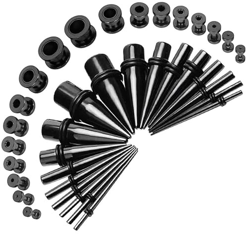 Huacan Dehnstäbe Set 1-10mm Chirurgenstahl Tunnels Dehnstab Dehnset Taper Plugs Ohr Piercing Silber Schwarz Buntfarbe Stecker Abschraubbar Klassisch Expander Damen Herren 36 Stück