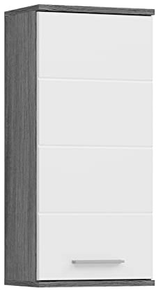 xonox.home - Hängeschrank Blake 35x77x25 cm in rauchsilber und weiß Hochglanz - Badschrank Badmöbel Wandschrank - stabile Konstruktion stilvolles Ambiente schöne Hochglanz Front