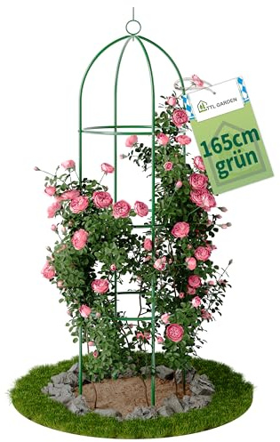 TTL GARDEN 165x40cm Obelisk Rankhilfe L grün - Rosen Rankgitter Metall | - rostfrei für Kletterpflanzen Rosen Clematis - pulverbeschichteter Stahl 165 cm hoch 40cm Ø Rankobelisk für Tomaten Gurken