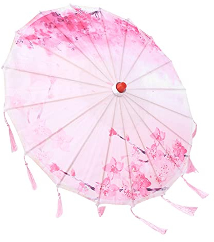 Japanischer Tanzschirm, Seide Quasten für Deko Foto Cosplay Hochzeit Rosa | Deko Seidenschirm aus Kunstseide, Stabiler Holzrahmen Feine Quasten Elegantes Design, Kulisse für Feiern Anlässe Tanz Kostüm