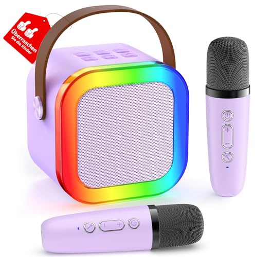 Karaoke Maschine Kinder, Geschenk für Mädchen 3-12 Jahre, Karaoke Kinder Spielzeug ab 3-12 Jahre Mädchen, Karaoke Maschine mit 2 Karaoke Mikrofon Kinder, Violett