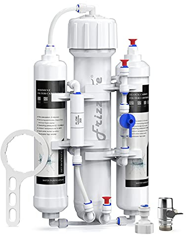 FRIZZLIFE Aquarium Außenfilter & Umkehrosmoseanlage, Kompaktes RO-Wasserfiltersystem, 3-stufig für tropische Fische, Diskusfische, Meeresfische, Kapazität 50 GPD, FAF50