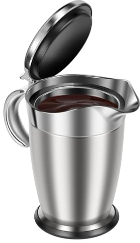 BAODBF 304 Edelstahl Thermo Sauciere,750ML Doppelwandig Soßenschüssel,Thermosauciere mit Klapp-Deckel und Henkel,Soßiere für Partys,Weihnachten,Soßenwärmer für Vanillesoße Sahne Mayonnaise Milch