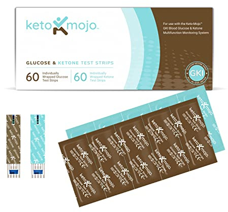 KETO-MOJO Teststreifen-Kombipaket NUR zur Verwendung mit dem GKI-Messgerät | 60 Blutzucker + 60 Blutketon (120ct)