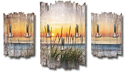 Kreative Feder 3-teilige Designer Wandgarderobe Abendspaziergang am Strand - Flurgarderobe Wandpaneele Größe 95x60cm aus MDF (Abendspaziergang am Strand)