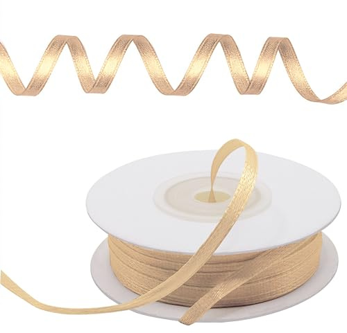 Goldband 3 mm, Doppelsatin, Rolle, satiniertes Band für Gastgeschenke, Hochzeit, Taufe, Kommunion, Firmung, Weihnachten, 50 m