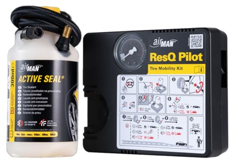 AirMan Reifenreparaturset, mit Ventilpannen-Reparaturdichtung, Luftkompressor, für alle Autos (Pilot 2.0 Reifenreparatursatz)