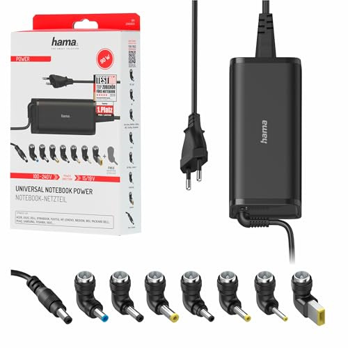 Hama Notebook Netzteil 15V, 19V, 90W (Universalnetzteil für Laptop, Laptop Ladegerät inkl. 8 Notebookstecker für gängige Modelle, Netzteil für Laptop weltweit einsetzbar, 5,6A)