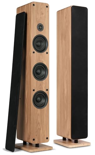 Audizio Arco - Standlautsprecher Passiv 320 Watt - 2er Set - HiFi Lautsprecher für Stereoanlage & Heimkino Soundsystem - 3-Wege Speaker - Ideal als Front/Surround Lautsprecher Boxen - Holzoptik Braun