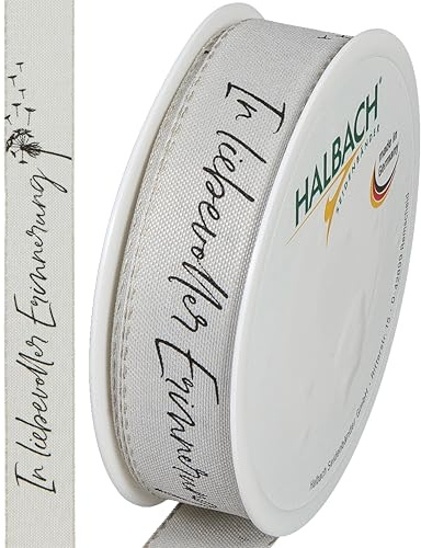Halbach Seidenbänder Trauerflor | 25mm x 18m | Edles Trauerband für Gedenkveranstaltungen und zum Verpacken von Trauergeschenken | Farbe: hellgrau/schwarz
