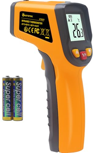 KETOTEK Infrarot Thermometer, Digitale Laser Temperaturmessgerät IR pyrometer -50 bis 600°C(-58 bis 1112°F) Lebensmittel Berührungslos Temperaturpistole für Kochen/Barbecue Gelb
