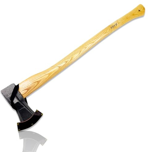 Xforst Forstaxt 80 cm mit Eschenholz-Stiel & 2 kg Axtkopf – Spaltaxt aus geschmiedetem Carbonstahl – Holzaxt zum Holzhacken für Brennholz, Forst & Garten – mit Lederscheide – X-SA2C