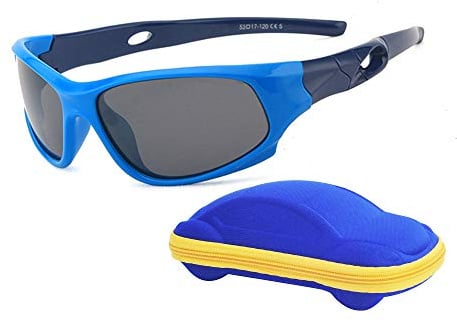 JoXiGo Sport-Sonnenbrille für Kinder, polarisiert, bruchsicher, für Jungen und Mädchen (3-12 Jahre) + Brillenbänder + Brillenetui