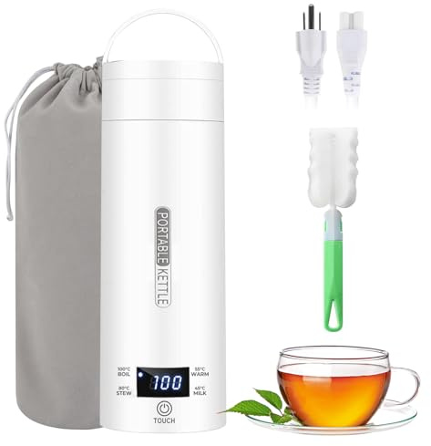 Reisewasserkocher Klein 500ml – Tragbarer Mini Wasserkocher 3-in-1 mit Temperatureinstellung, automatischer Abschaltung & Zubehör – Elektrischer Edelstahlkocher für Büro, Reise, Baby, Tee & Kaffee