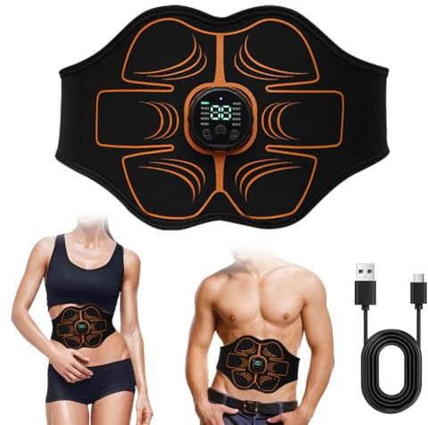 Fouvin EMS Bauchmuskeltrainer Elektrisch, EMS Trainingsgerät Bauchtrainer für Zuhause Muskelstimulation, 10 Modi & 30 Intensitäten, USB-aufladbar, Bauchmuskel Gürte für Männer und Frauen