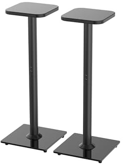 Relaxdays Lautsprecherständer 2er Set, bis 10 kg, rutschfest, HBT: 78,5x30x30 cm, Boxenständer Metall & Glas, schwarz