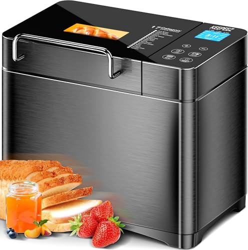 KEEPEEZ Smart Brotbackautomat mit Touchpanel, Keramik-Backform & Zutatenfach, 17 Programme inkl. Glutenfrei & Sauerteig, 3 Brotgrößen & 3 Bräunungsstufen, 1000g, Timer & & Warmhalten, Edelstahl